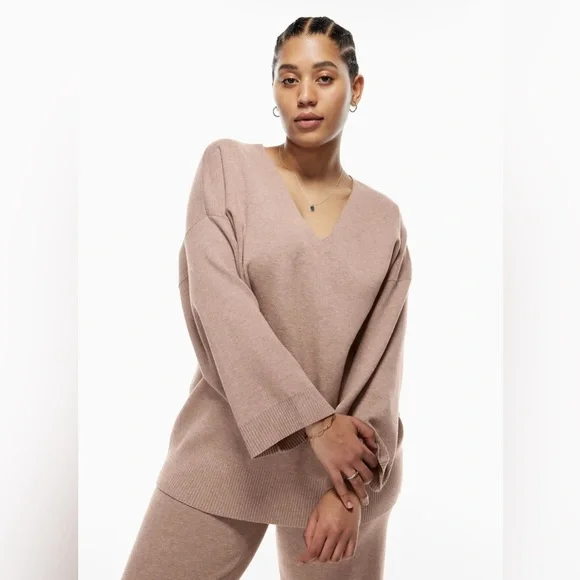 WILFRED FREE SOUVENIR SWEATER SIZE 1 SMALL BEIGE TAUPE V NECK SWEATER - Picture 2 of 8